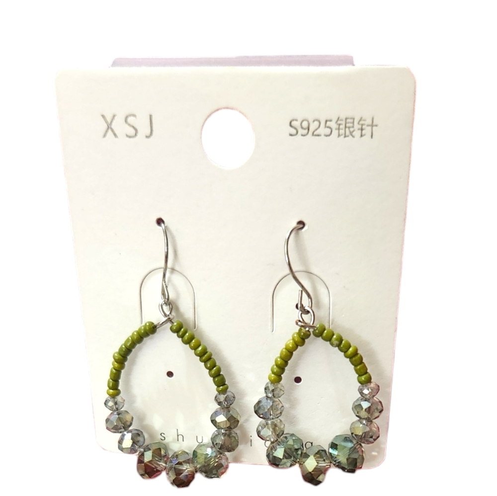 Green Beaded hoop earrings